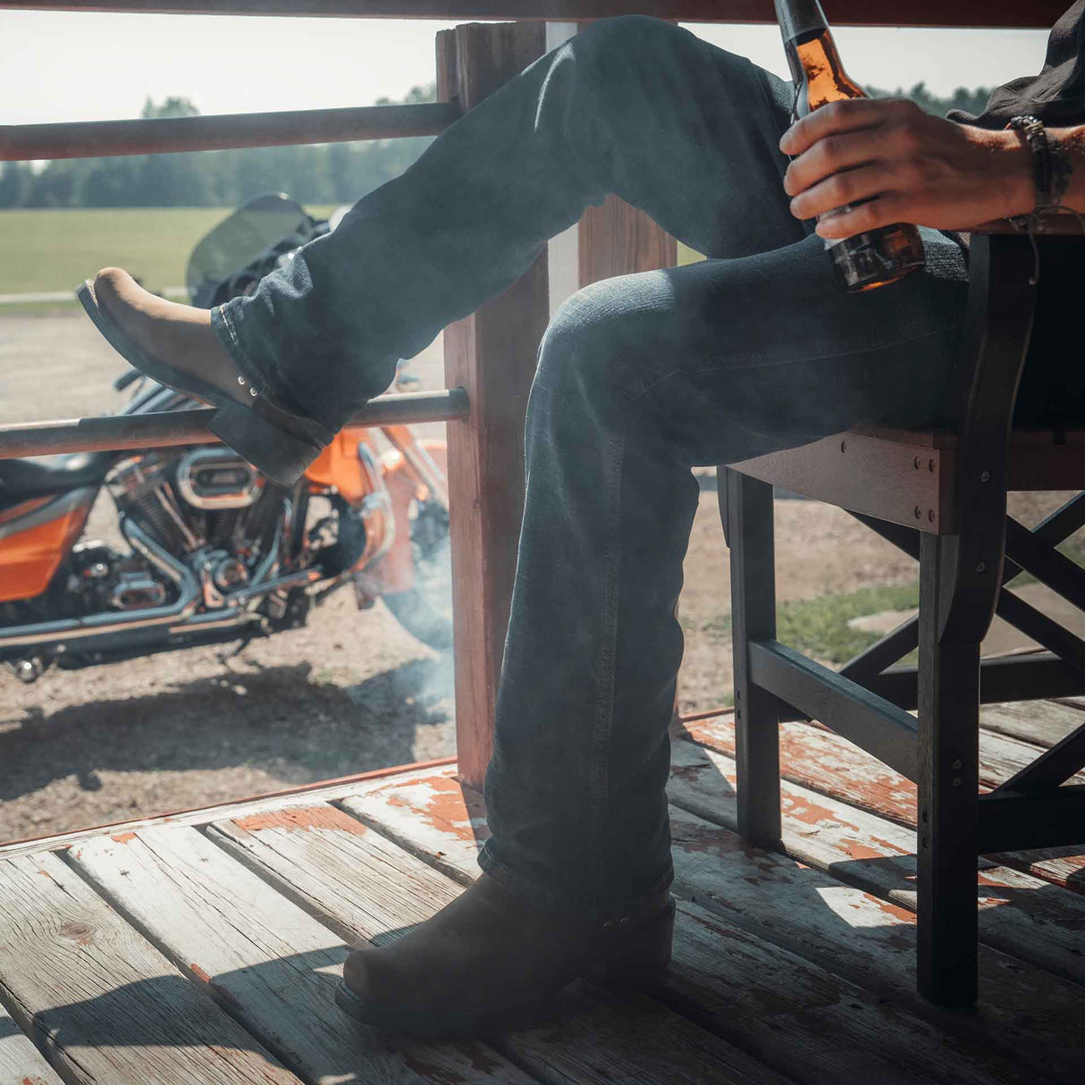 Men's Harness Biker Boots Distressed Brown