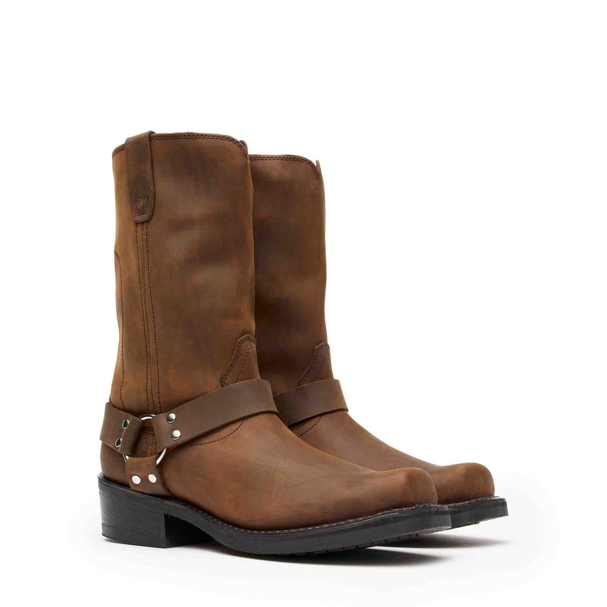 Men's Harness Biker Boots Distressed Brown