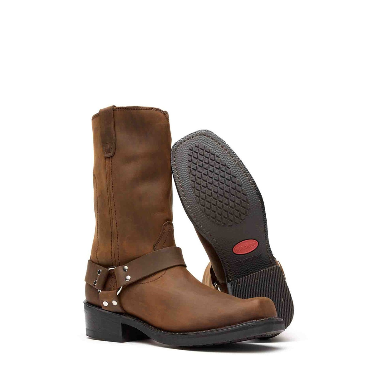 Men's Harness Biker Boots Distressed Brown