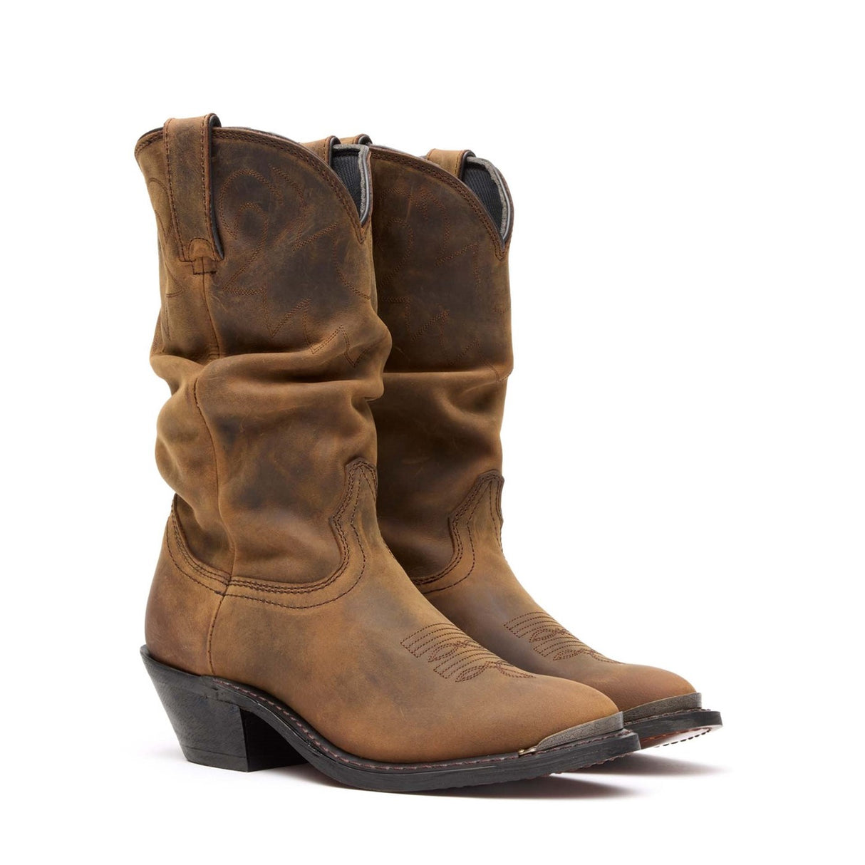 Women's Slouch Western Boots Distressed Tan