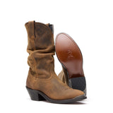 Women's Slouch Western Boots Distressed Tan